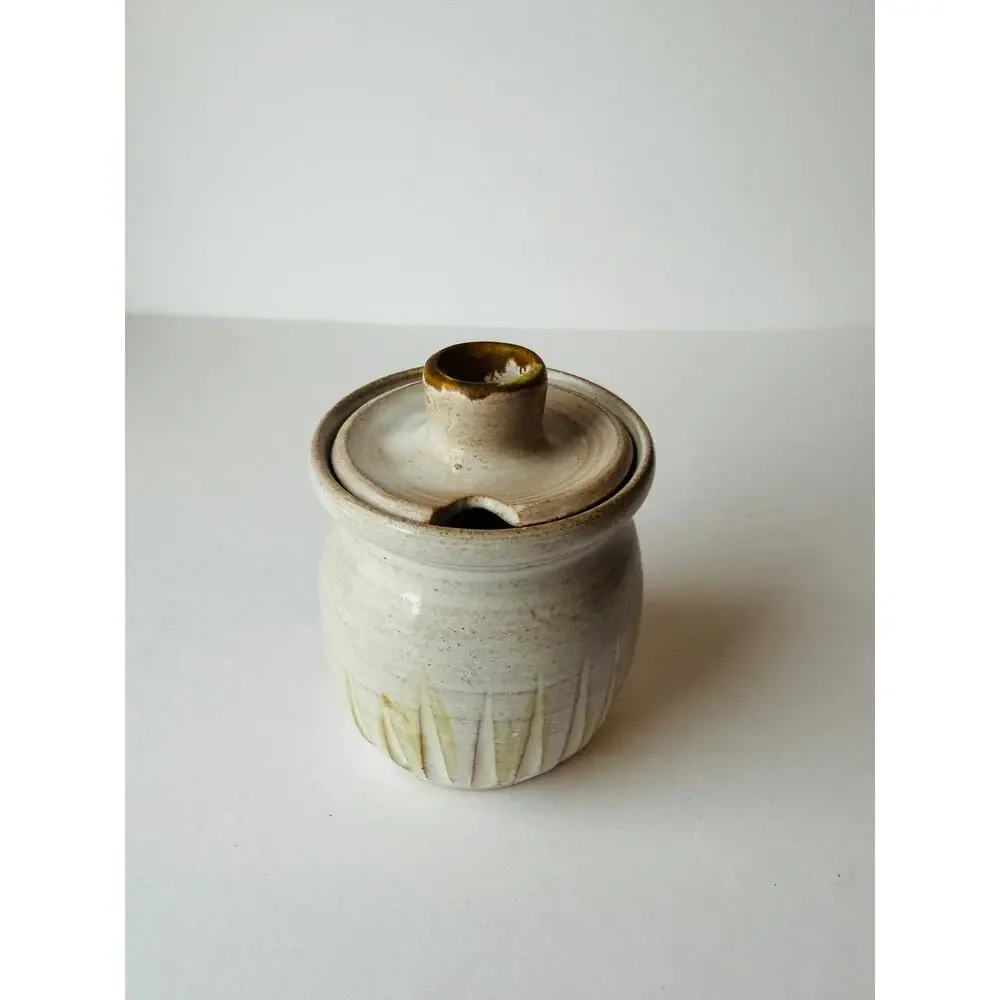 Vintage 1982 Signed Studio Pottery Honey Pot with Lid Jam Jar
